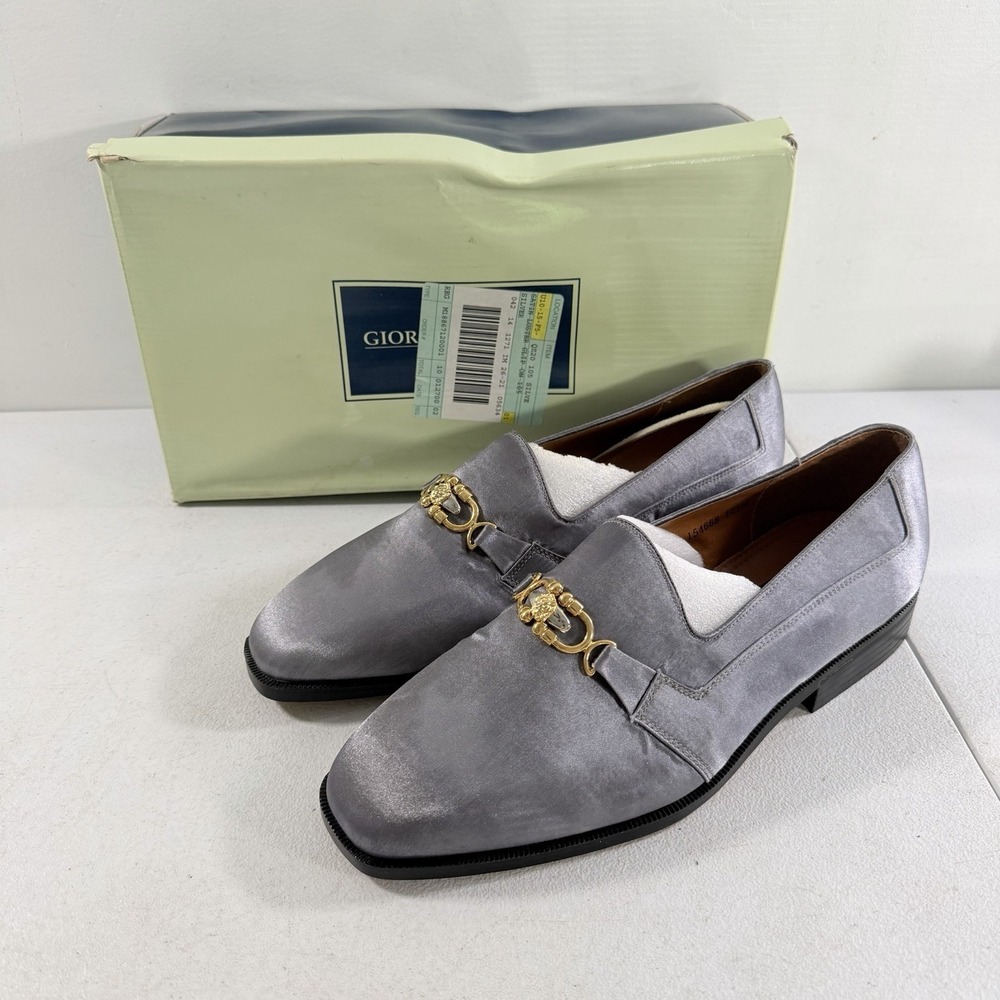 Giorgio Brutini Satin Lusher Slip On Men's Loafers Silver Size 10.5 M NIB